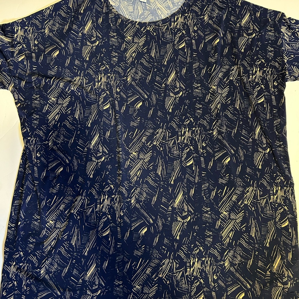 LuLaRoe Navy and Yellow Patterned Short Sleeve Top